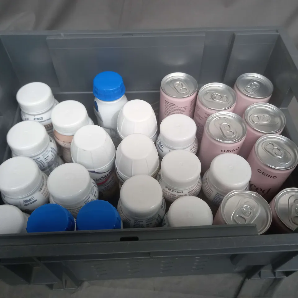 APPROXIMATELY 25 ASSORTED FOOD AND BEVERAGE PRODUCTS TO INCLUDE: GRIND BLACK,MOCHA AND FLAT WHITE ICED COFFEE, PAEDIASURE NUTRITIONAL DRINK, FRESUBIN DRINK