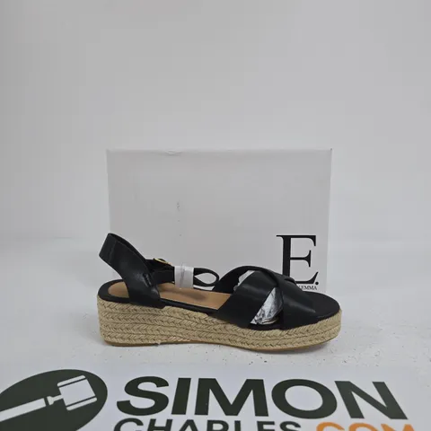WOMEN'S BLACK ESPADRILLE WEDGE SANDALS – CROSS-STRAPS & ANKLE BUCKLE SIZE 6