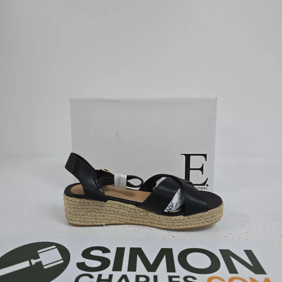 WOMEN'S BLACK ESPADRILLE WEDGE SANDALS – CROSS-STRAPS & ANKLE BUCKLE SIZE 6