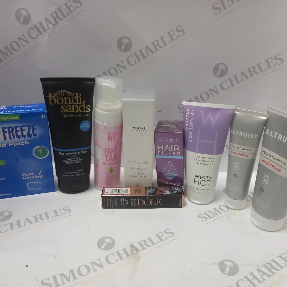 APPROXIMATLEY 20 COSMETICS ITEMS TO INCLUDE IMAGE SKINCARE AGELESS TOTAL FACE CLEANSER (177ml), BONDI SANDS SELF TANNING LOTION DARK (200ml), LANCOME PARIS IDOLE LASH WATERPROOF MASCARA GLOSSY BLACK (