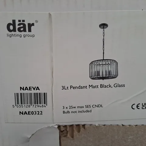 3LT PENDANT MATT BLACK, GLASS 