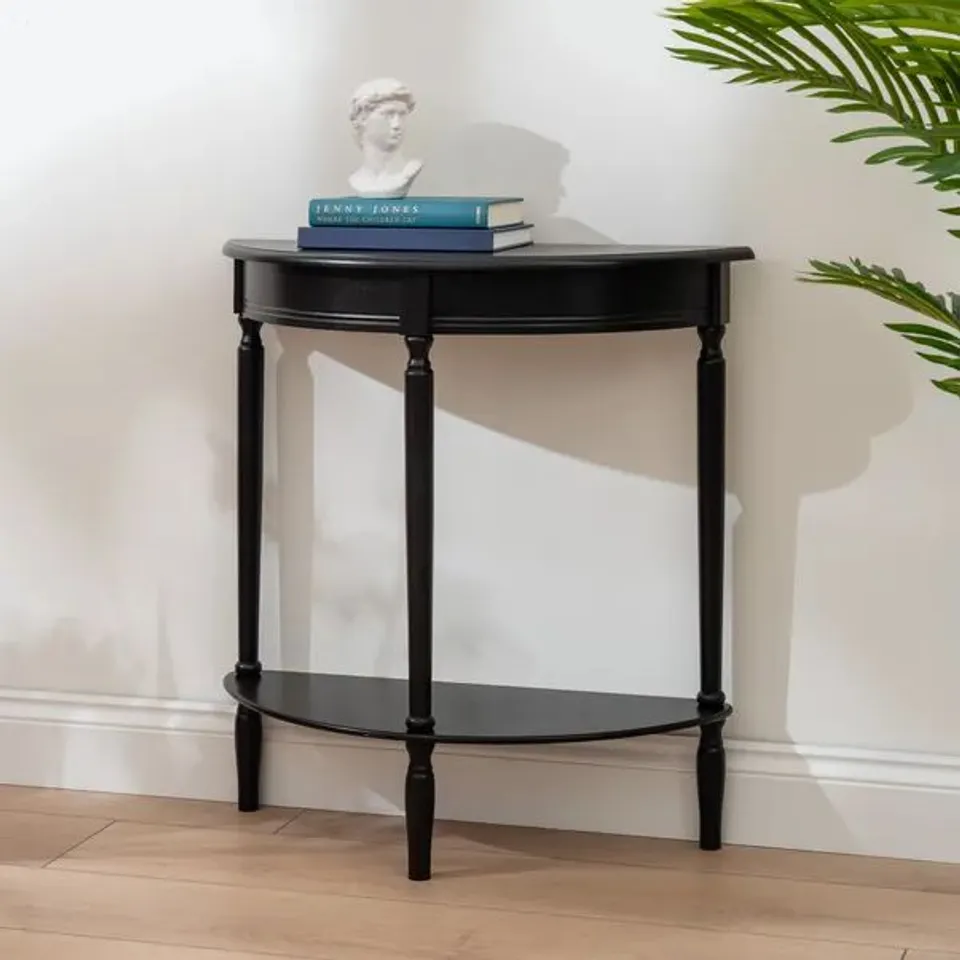 BOXED KELNA HALF MOON CONSOLE TABLE - BLACK (1 BOX)