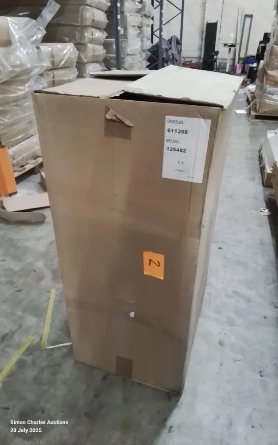 Lot 41: BOXED PRE BUILT SET OF 4 GREY FABRIC UPHOLSTERED BLACK METAL ...