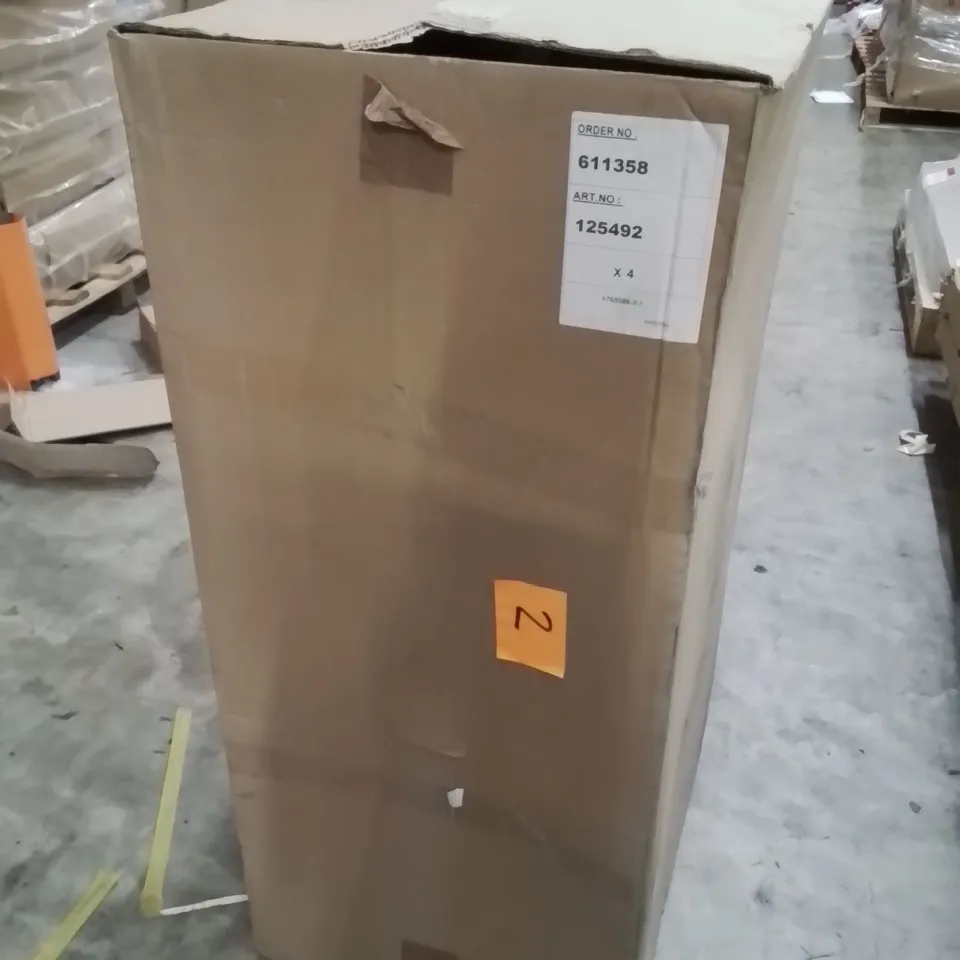 BOXED PRE BUILT SET OF 4 GREY FABRIC UPHOLSTERED BLACK METAL FRAME OFFICE CHAIRS
