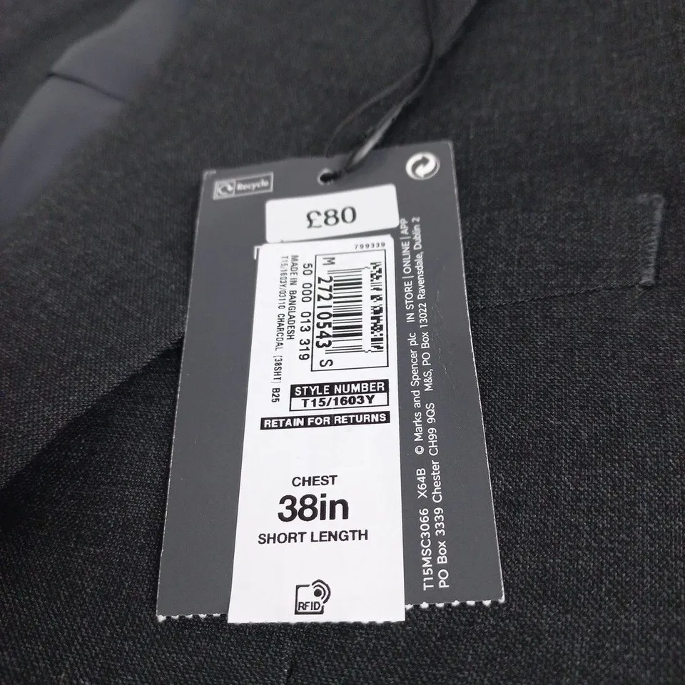 M&S MENS SUIT JACKET / BLAZER – 38IN CHEST, SHORT LENGTH, REGULAR FIT, WITH STRETCH