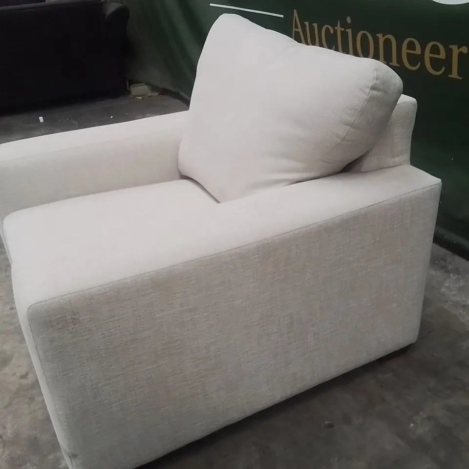 QUALITY DESIGNER EX SHOWROOM FABRIC UPHOLSTERED ARMCHAIR - NATURAL 