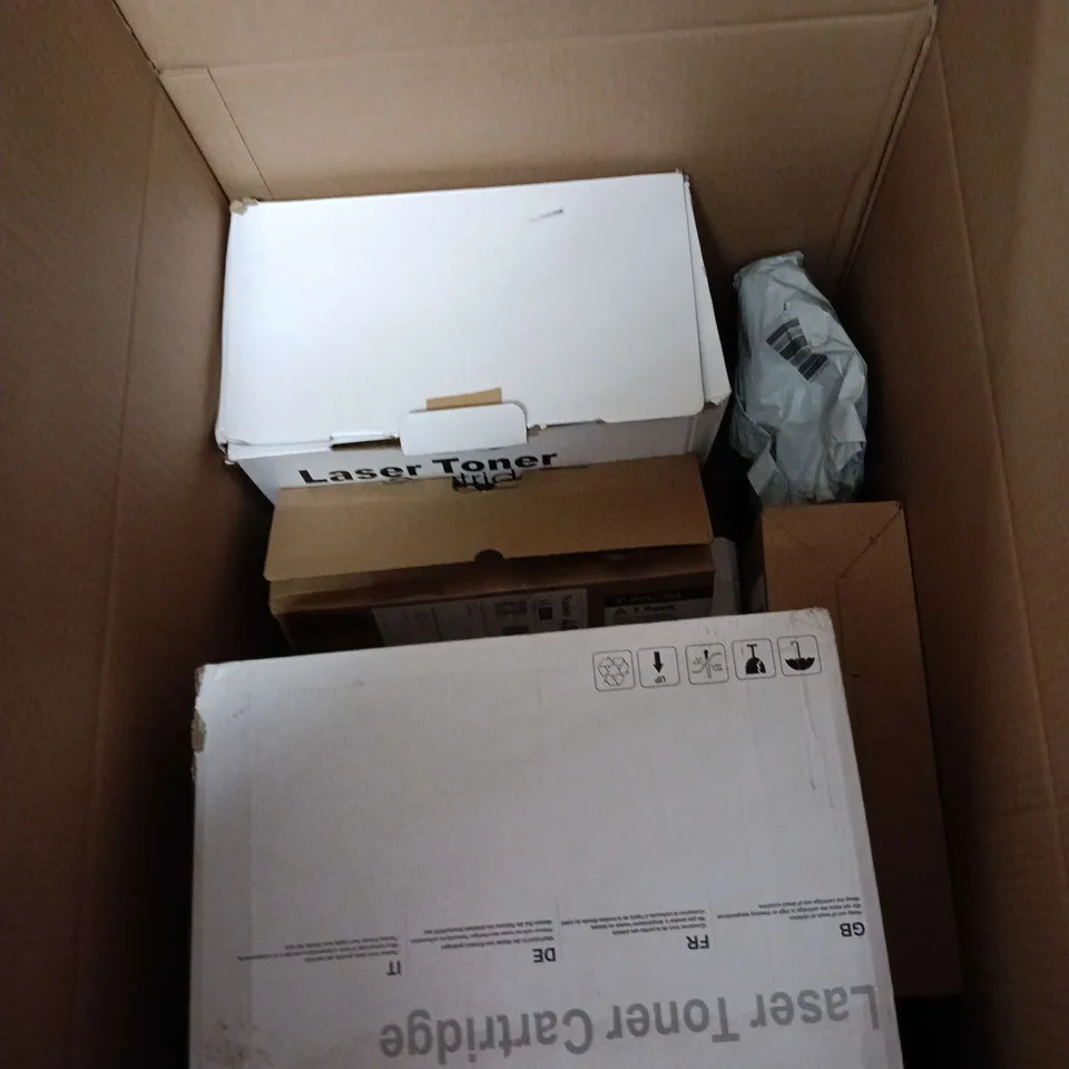BOX OF APPROXIMATELY 10 ASSORTED TONER AND PRINTER PRODUCTS