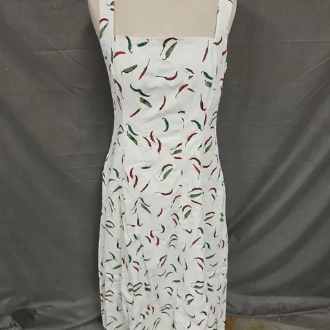 ABERCROMBIE & FITCH SQUARE NECK MIDI DRESS IN OFF WHITE CHILLI PRINT SIZE M P