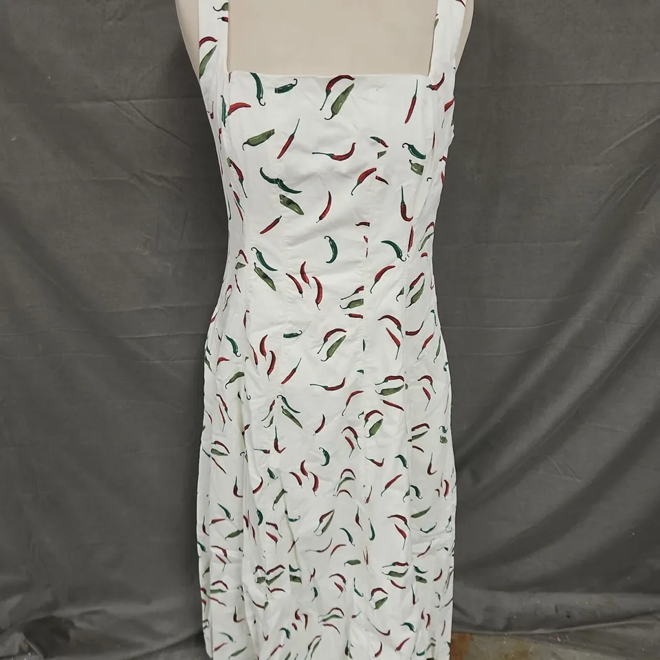 ABERCROMBIE & FITCH SQUARE NECK MIDI DRESS IN OFF WHITE CHILLI PRINT SIZE M P