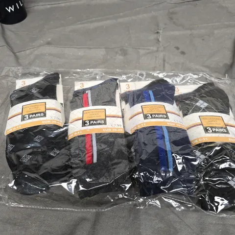 MEN’S DESIGNER SOCKS FOUR-PACK (4 X 3 PAIRS) COTTON RICH, UK 6-11
