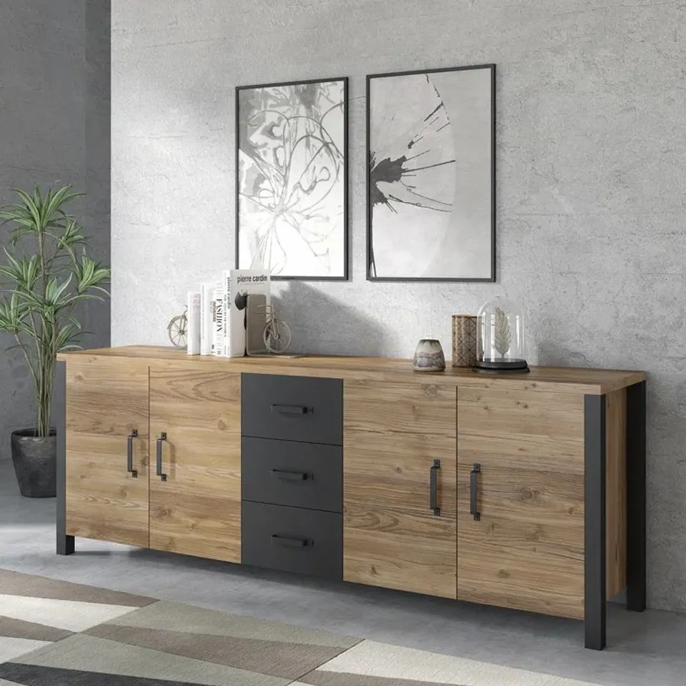 BOXED MONTVALE 220CM WIDE 3 DRAWER SIDEBOARD (2 BOXES)