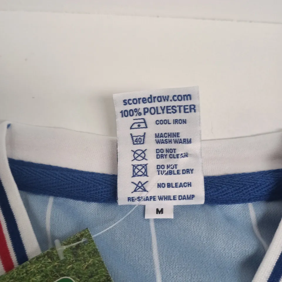 RANGERS FC SCORE DRAW OFFICIAL RETRO FOOTBALL SHIRT – MEN'S MEDIUM (M)