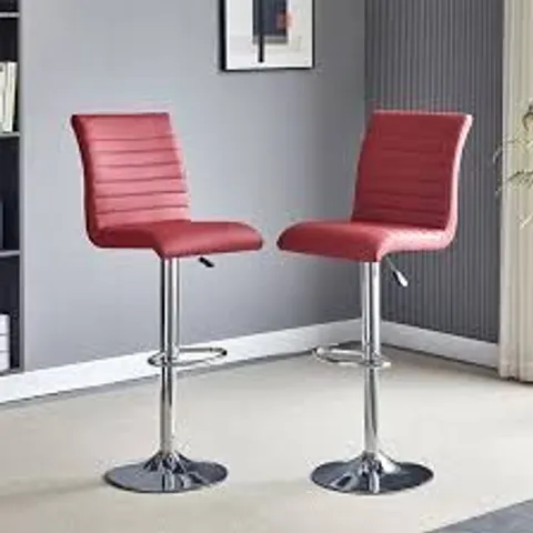 BRAND NEW BOXED SET OF 2 RIPPLE BORDEAUX BAR STOOLS IN FAUX LEATHER WITH CHROME BASE (1 BOX)