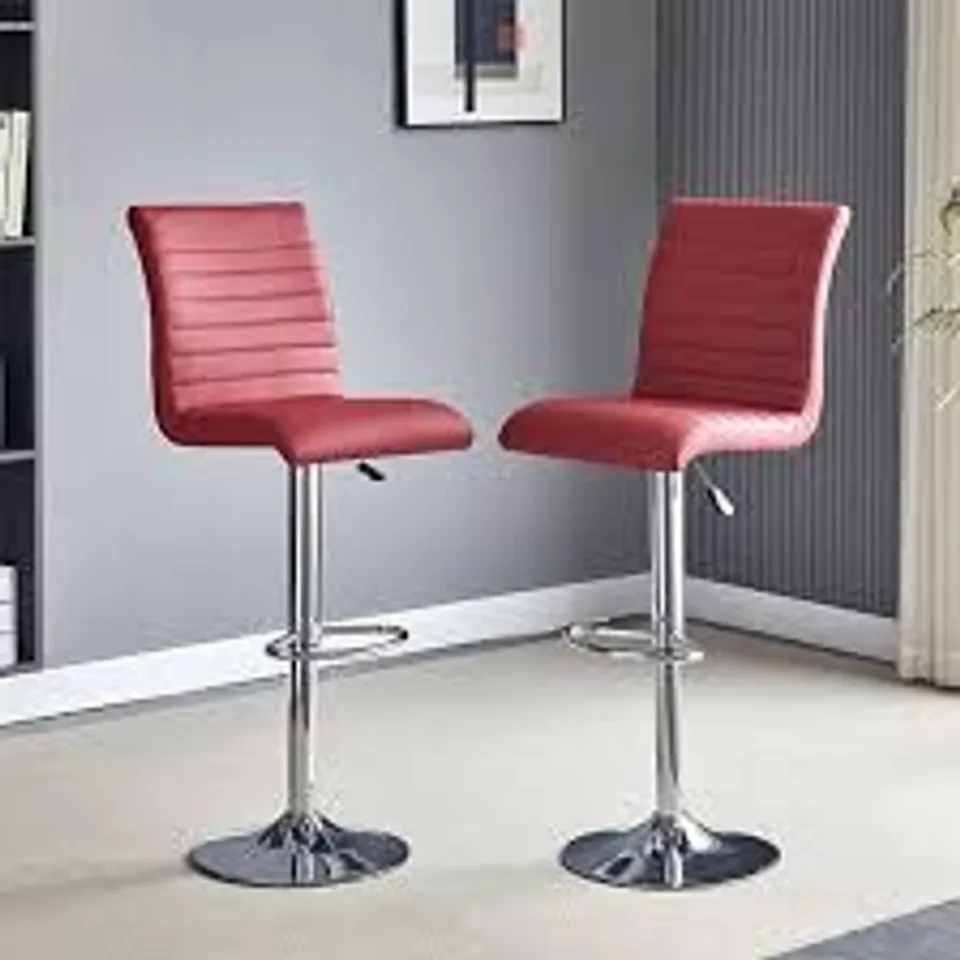 BRAND NEW BOXED SET OF 2 RIPPLE BORDEAUX BAR STOOLS IN FAUX LEATHER WITH CHROME BASE (1 BOX)