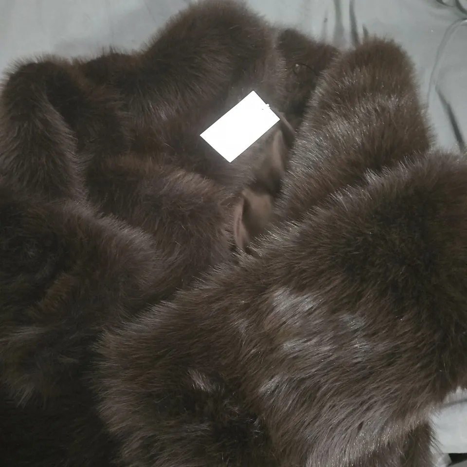 ZARA DARK BROWN FAUX FUR COAT – WOMEN'S, SIZE M