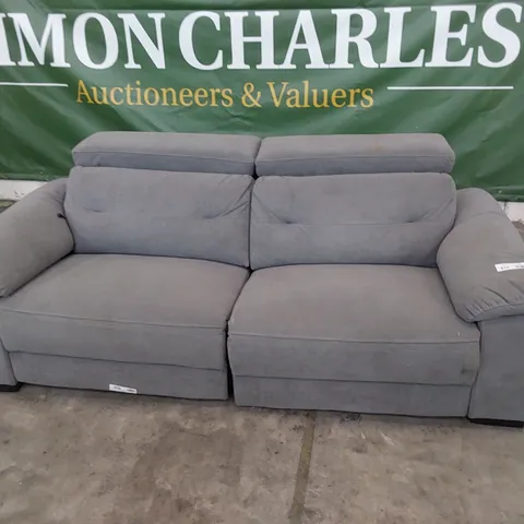 DESIGNER POWER RECLINING ITALIAN STYLE 2.5 SEATER SOFA GREY PLUSH FABRIC WITH ADJUSTABLE HEADRESTS 