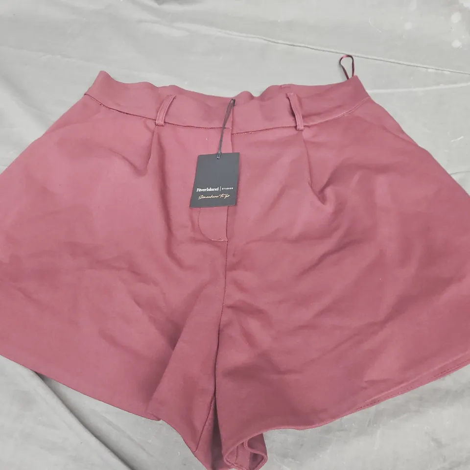 RIVER ISLAND SOMEWHERE TO GO 20S LOVE SHORTS, PURPLE/WINE RED - UK SIZE 10 
