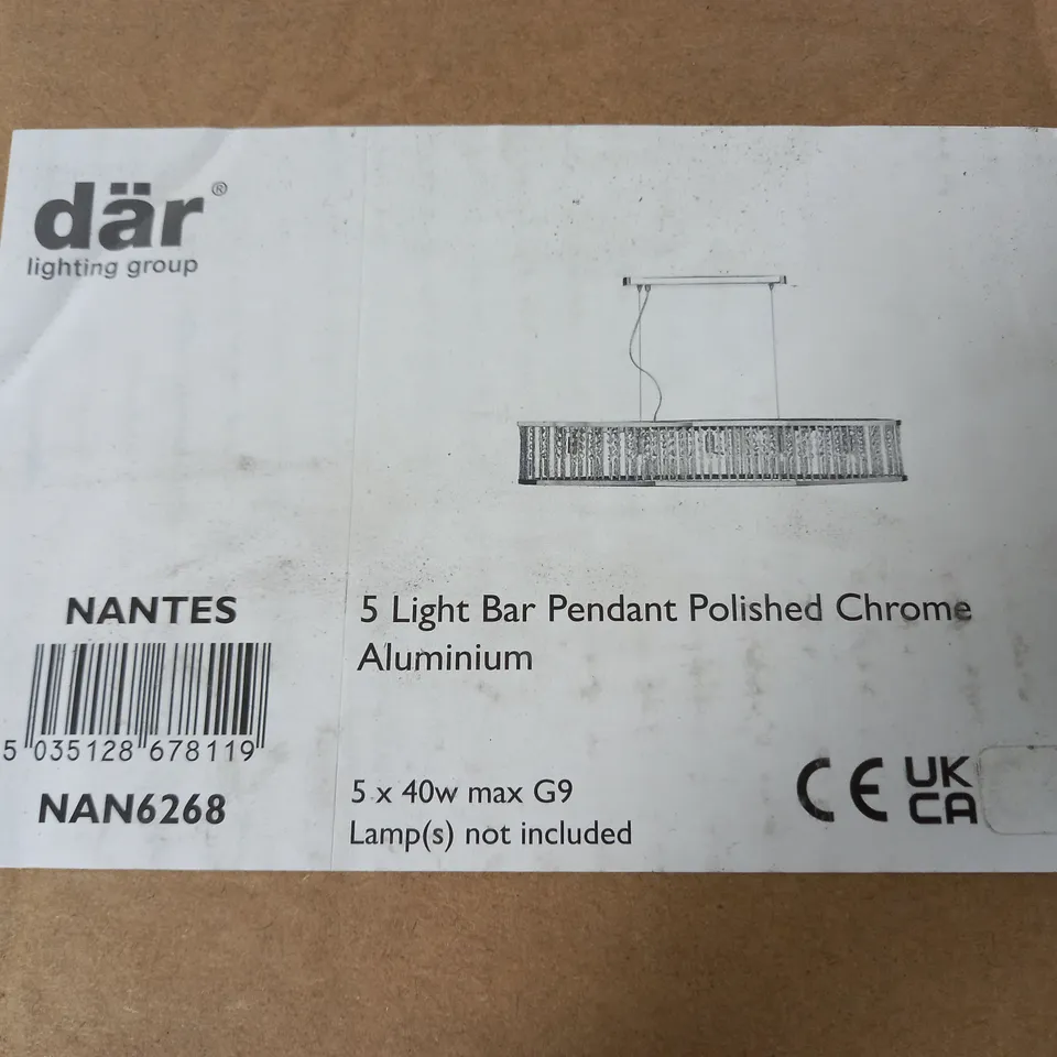 BOXED NANTES DAR LIGHTING 5-LAMP DAR PENDANT LIGHT IN POLISHED CHROME ALUMINIUM