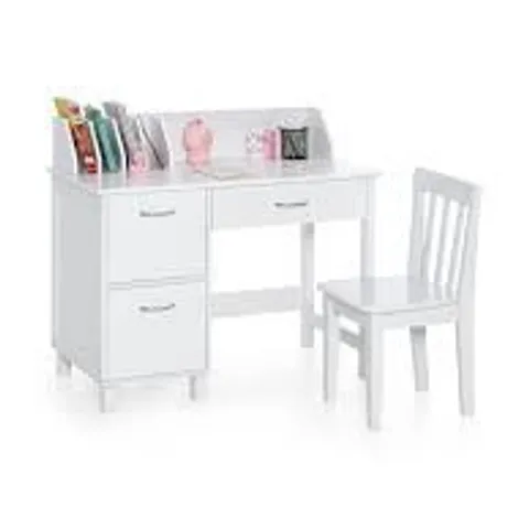 BOXED WOODEN KIDS STUDY DESK AND CHAIR SET STUDENT WORKSTATION, WHITE