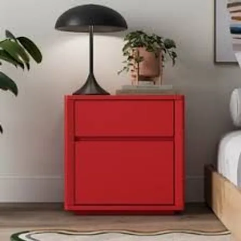 BOXED MALIK 2 DRAWER BEDSIDE TABLE - TOMATO RED (1 BOX)