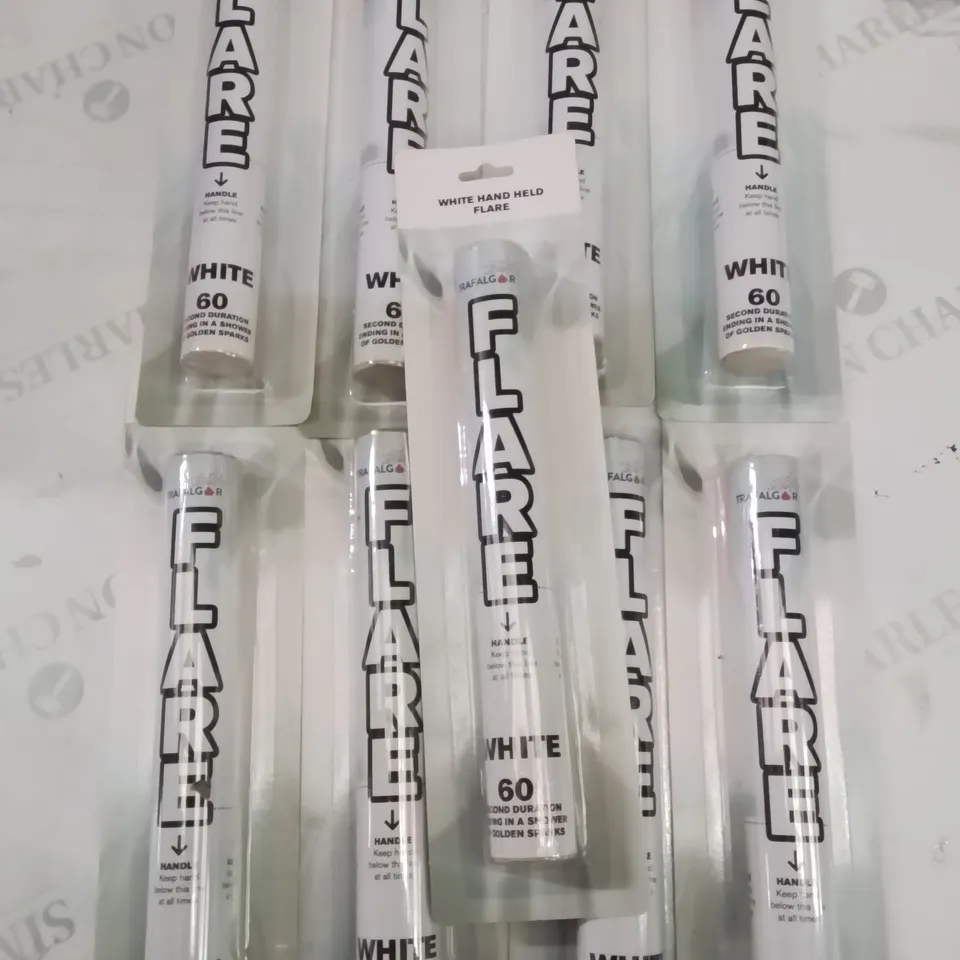 BOX CONTAINING 9 BRAND NEW WHITE SMOKE FLARES (OVER 18 ONLY) (COLLECTION ONLY)