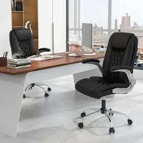 BOXED COSTWAY BLACK PU LEATHER OFFICE CHAIR WITH ADJUSTABLE HEADREST