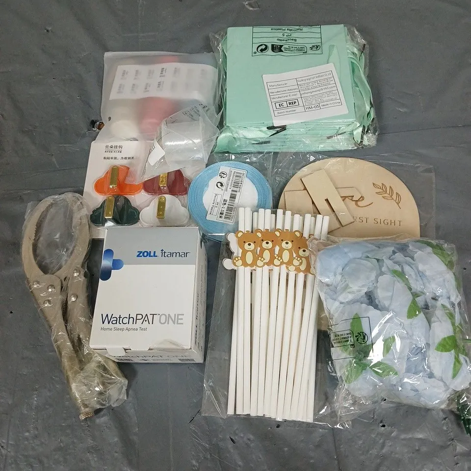 APPROXIMATELY 10 HOUSEHOLD ITEMS TO INCLUDE HOME SLEEP APNEA TEST, GIFT BAGS, FAUX FLOWERS, ETC
