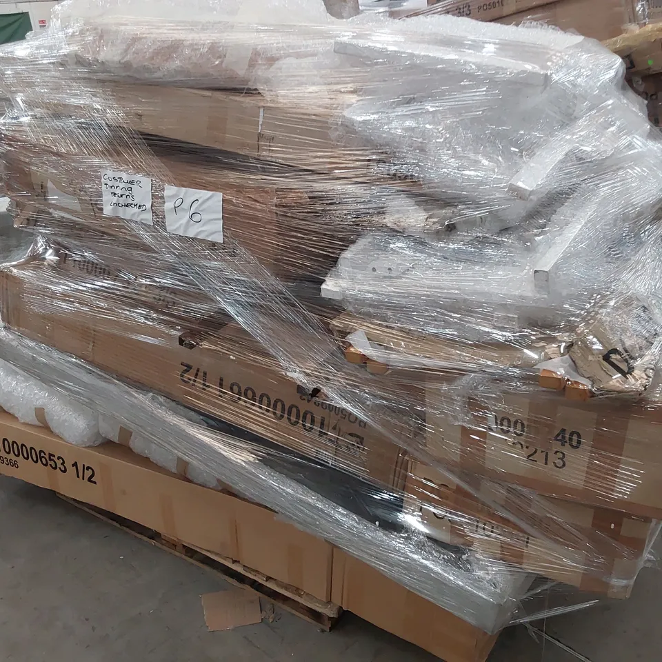 PALLET OF ASSORTED BOXED DINING TABLE & CHAIR PARTS