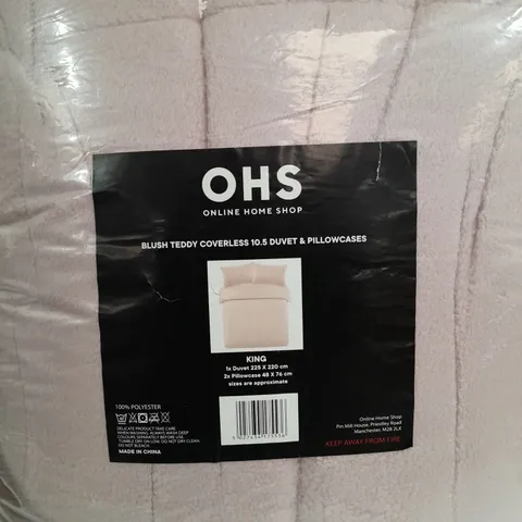 OHS BLUSH TEDDY COVERLESS 10.5 TOG DUVET AND PILLOWCASE 225X220CM