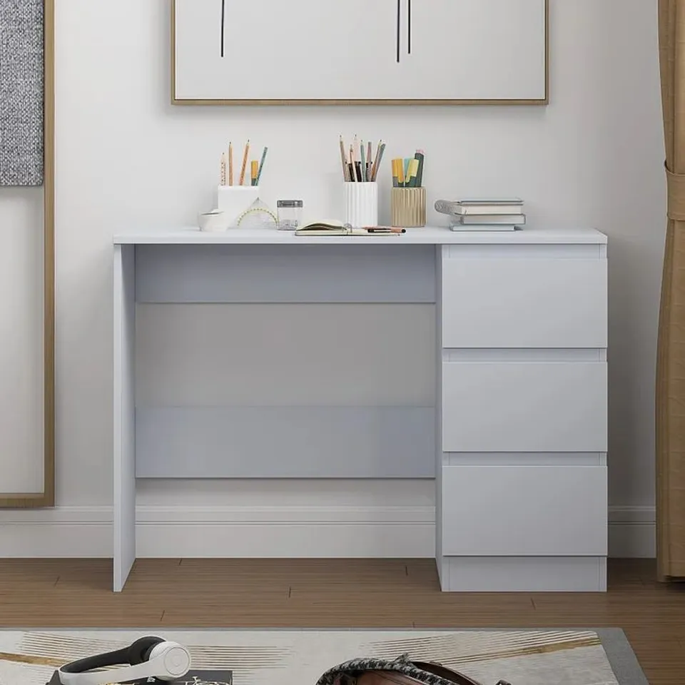 BOXED OLEARY 3 DRAWER DRESSING TABLE STUDY DESK - WHITE (1 BOX)
