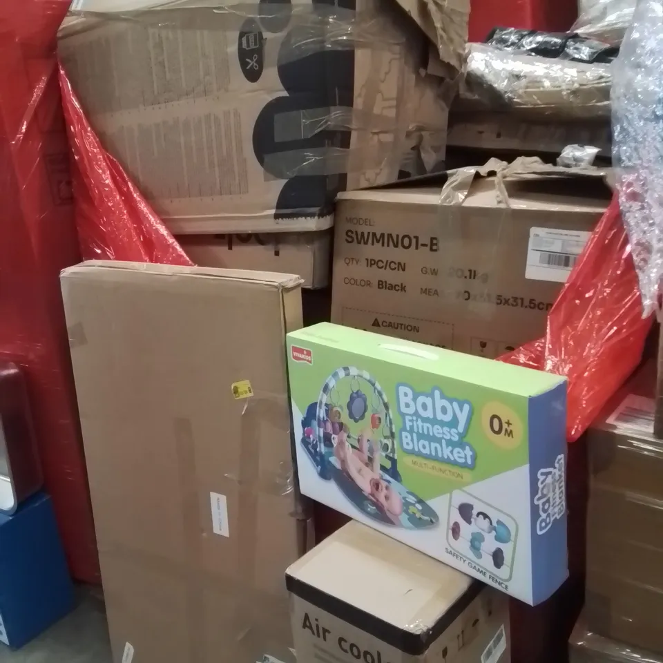 PALLET OF ASSORTED HOUSEHOLD GOODS AND PRODUCTS TO INCLUDE;AIR COOLER,HEATED CLOTHES AIRER,BABY BLANKET