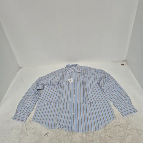 THE WEEKEND SEERSUCKER SHIRT – ICY BLUE & MOCHA STRIPE – MEN'S M