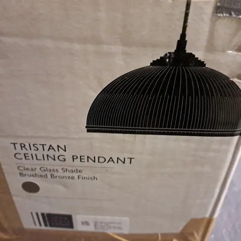 BOXED JOHN LEWIS TRISTAN CEILING PENDANT CLEAR GLASS SHADE BRUSHED BRONZE FINISH