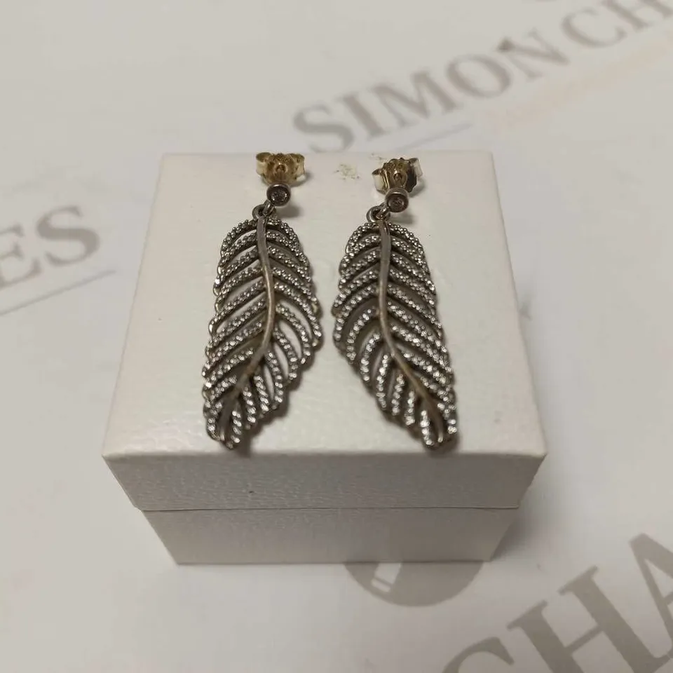 PANDORA SILVER FEATHER EARRINGS 
