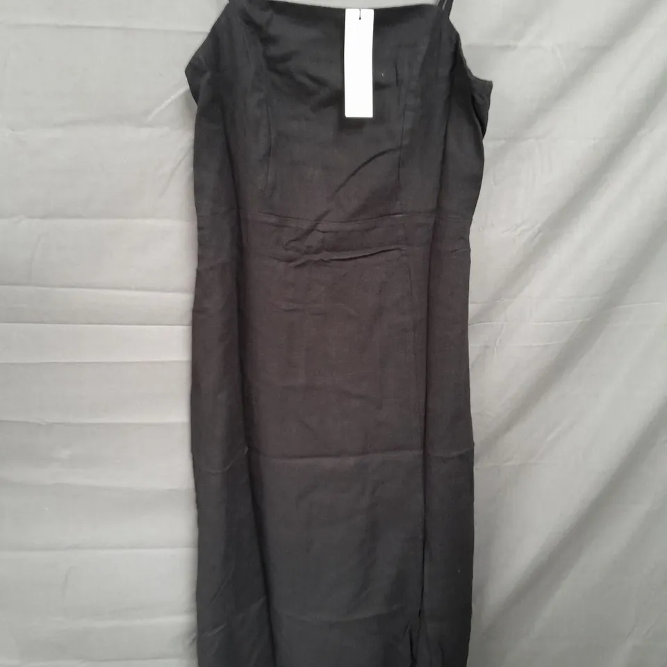 NOBODYS CHILD MADDY MIDI DRESS - LINEN BLACK - UK 12