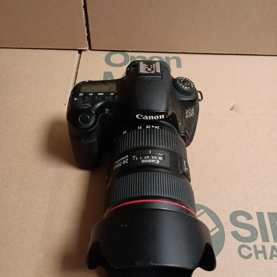 CANON EOS 60D DSLR CAMERA WITH 24–70MM LENS AND HOOD