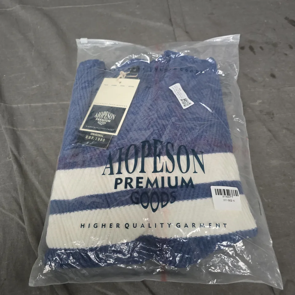 AIOPESON PREMIUM GOODS KNITTED JUMPER – BLUE & WHITE STRIPE SIZE M