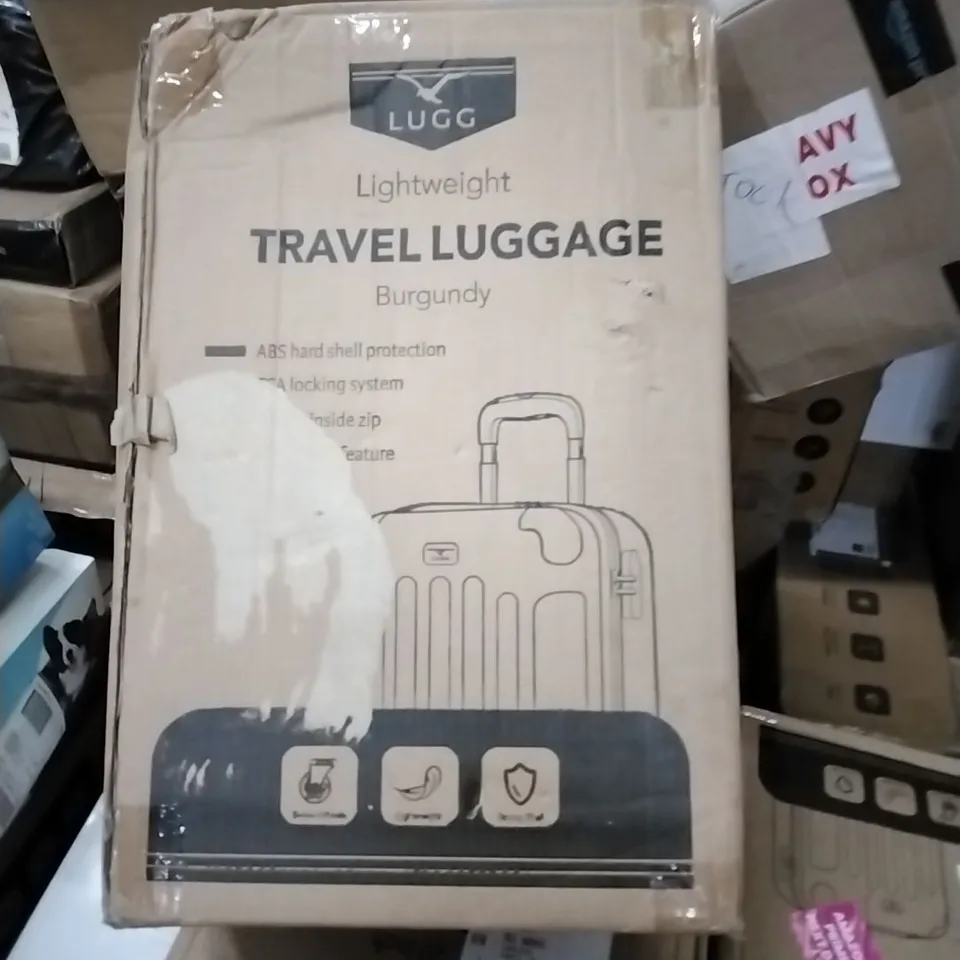 BOXED LUGG LIGHTWEIGHT TRAVEL LUGGAGE CASE - BURGUNDY 