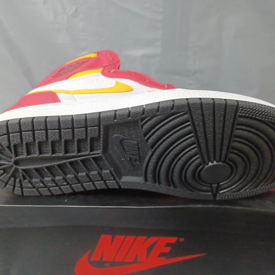 BOXED PAIR OF NIKE AIR JORDAN 1 RETRO HIGH OG IN WHITE/RED/YELLOW - UK 9