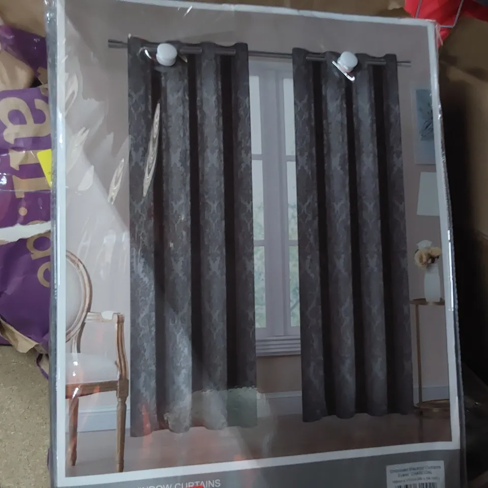 DESIGNER THERMAL BLACKOUT CURTAINS EYELET RINGS CHARCOAL 168 × 137cm