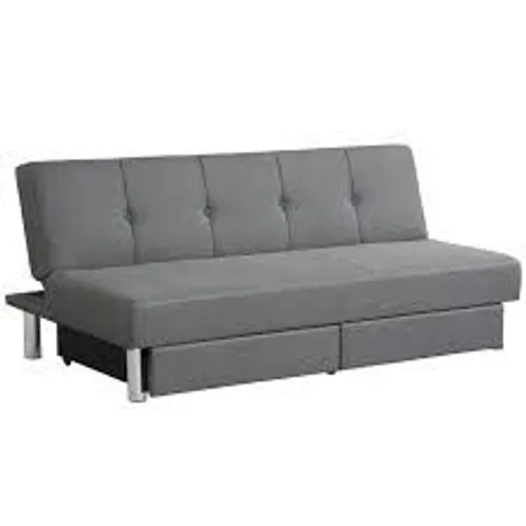 BOXED COSTWAY 3 SEAT CONVERTIBLE LINEN FABRIC TUFTED SOFA BED WITH 2 STORAGE DRAWERS - GREY (1 BOX)