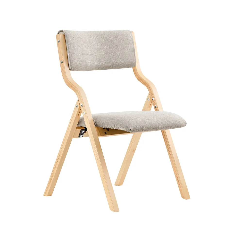BOXED SOBUY FOLDING CHAIR WITH PADDED SEAT & BACKREST - LIGHT GREY/NATURAL (1 BOX)