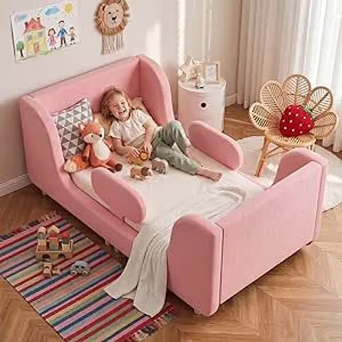 BOXED TODDLER BED, FULLY SOFT PADDED TODDLER FLOOR BED FRAME - PINK (1 BOX)
