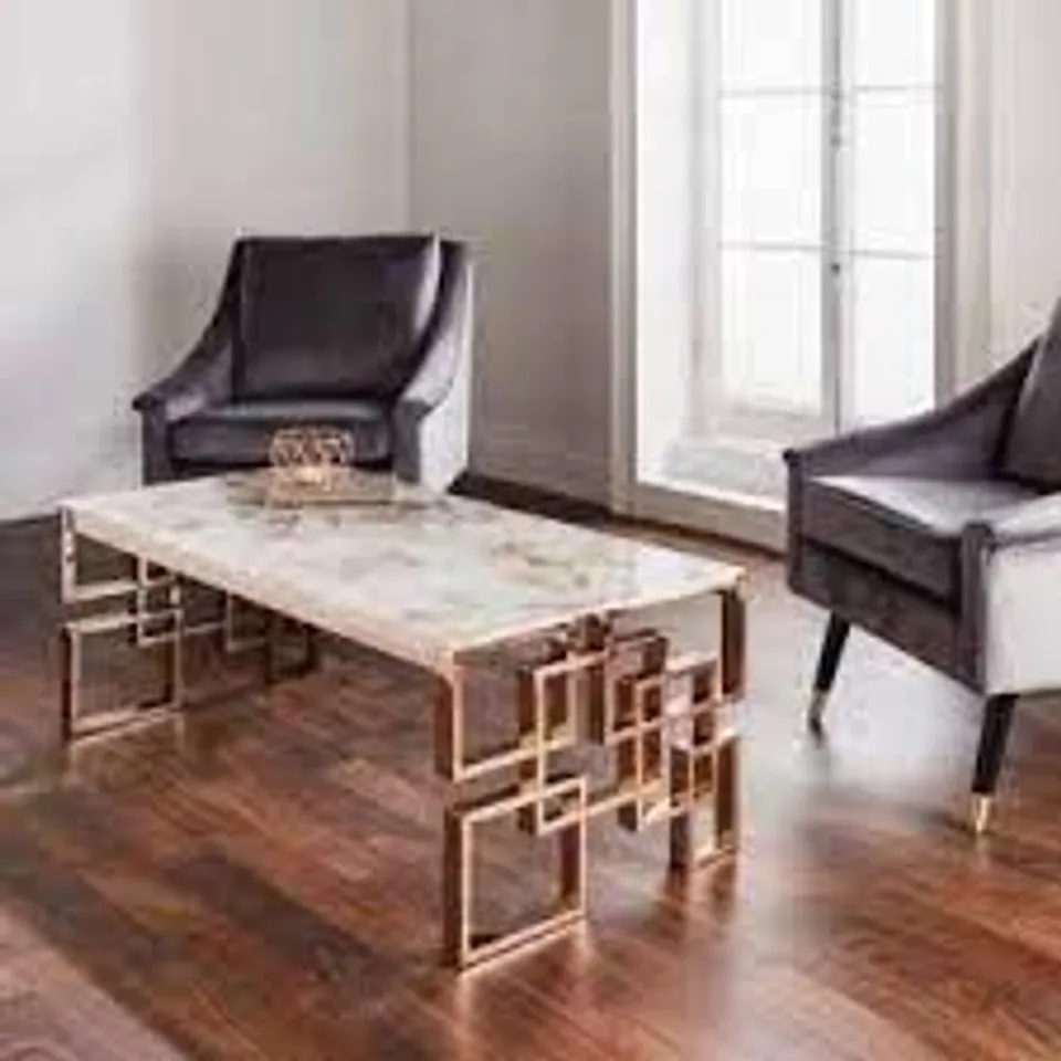 DYE COFFEE TABLE- WHITE MARBLE TOP / SILVER
