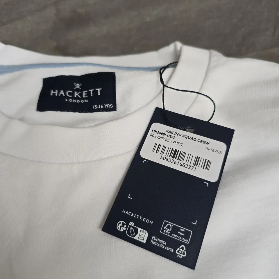 HACKETT LONDON SAILING SQUAD CREW WHITE LONG-SLEEVE TOP – YOUTH 15-16 YRS