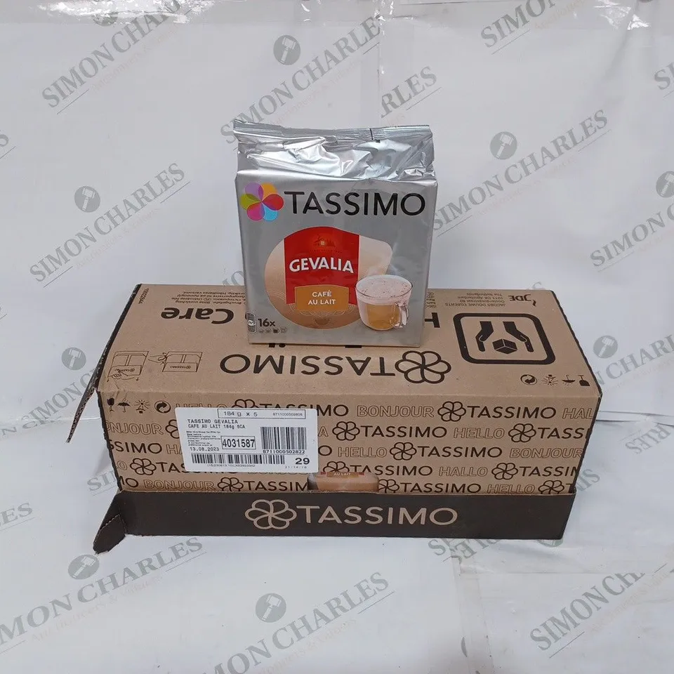 BOX TO CONTAIN 5 X PACKS OF TASSIMO GEVALIA CAFÉ COFFEE PODS // BEST BEFORE: 13/08/2023