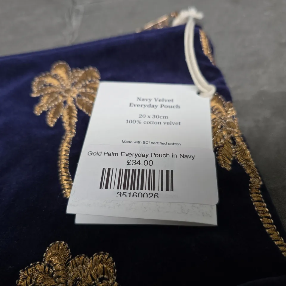 ELIZABETH SCARETT GOLD PALM NAVY VELVET EVERYDAY POUCH