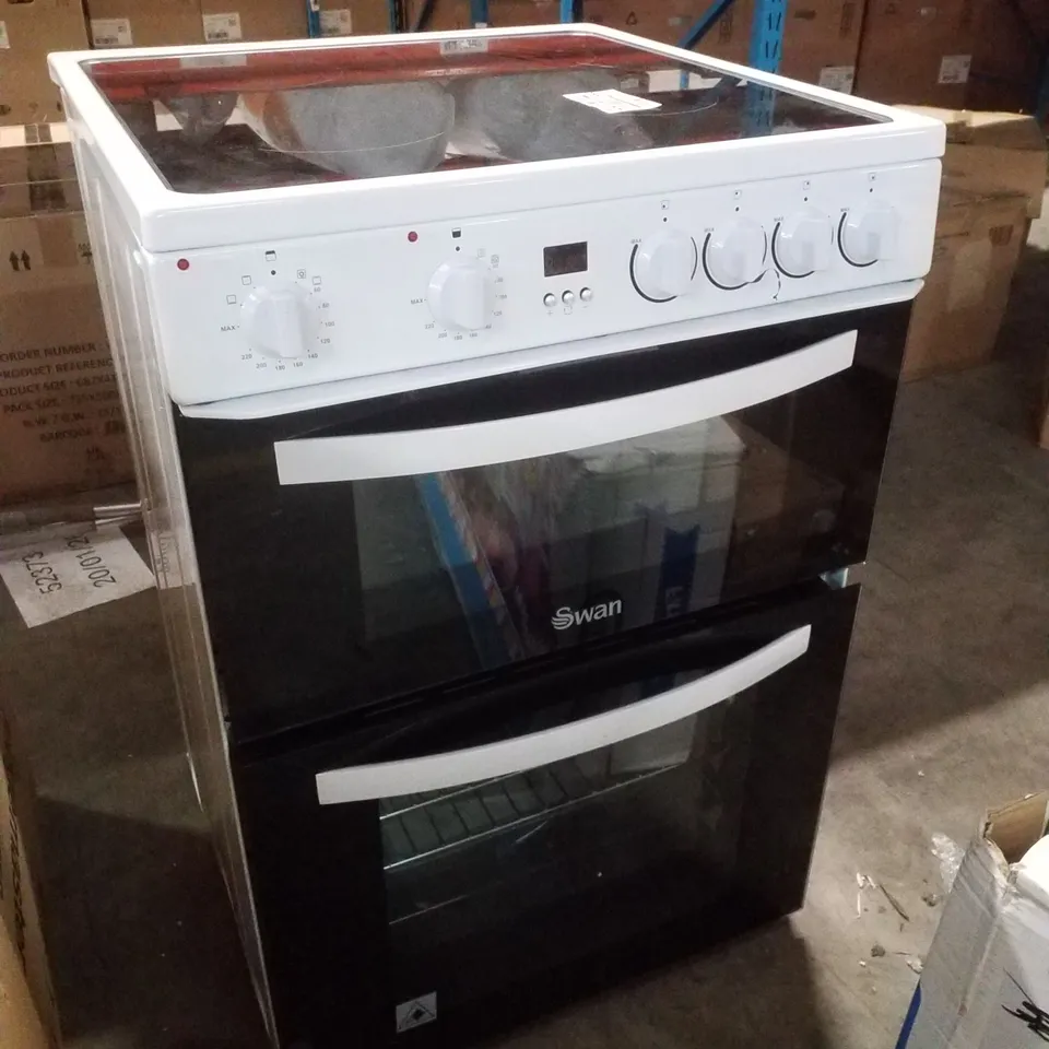 SWAN SX16730W 60CM ELECTRIC DOUBLE OVEN CERAMIC HOB COOKER - WHITE