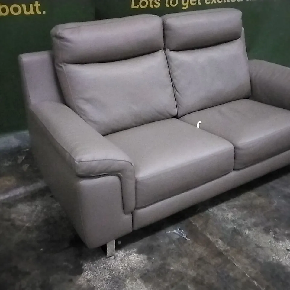 QUALITY ITALIAN DESIGNER GUIDO 2 SEATER IN LEATHER LIGHT MUD COLOUR