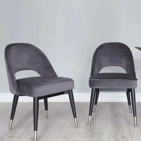 BOXED PAIR OF DANETTI CLOVER DARK GREY VELVET DINING CHAIRS